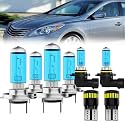 Headlight Bulbs License Plate Lights Fit For Hyundai Azera 2015-2017, H7 High Beam + H7 Low Beam + 9006 Fog Lights Halogen Bulb + License Plate Lights, Pack of 8