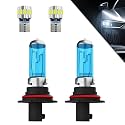 Headlights+ License Plate Lights Fit For Ford F250 F350 1987-1991 Light Bulbs, 9004/HB1 High/Low Beams+ License Plate Lights Combo,Plug And Play,Pack of 4