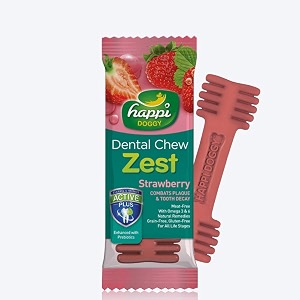 heads up for tails happi doggy vegetarian dental chew - zest - strawberry singles - regular - 4 inch - 25 g stick all life stages 1 count