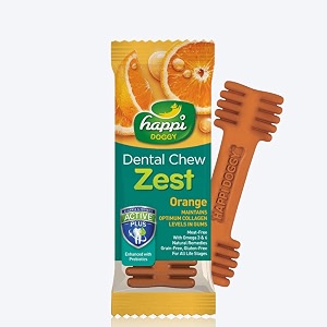 heads up for tails happi doggy vegetarian dental chew - zest - orange singles - 25 g stick all life stages 1 count