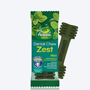 heads up for tails happi doggy vegetarian dental chew - zest - mint singles - 25 g stick all life stages 1 count