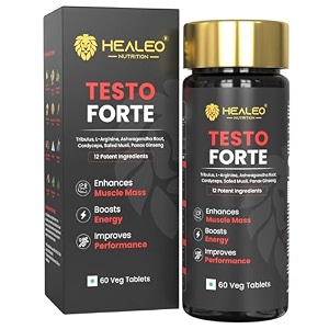 healeo testo forte 12-in-1 testosterone booster for men with tribulus safed musli panax ginseng l-arginine - enhances stamina muscle strength amp power - lab tested - 60 veg tablets