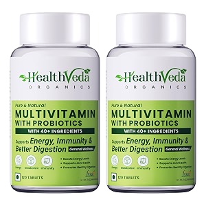 health veda organics multivitamin with probiotics  120 tabletspack of 2  45 ingredients for daily energy immunity amp gut health support  for men amp women
