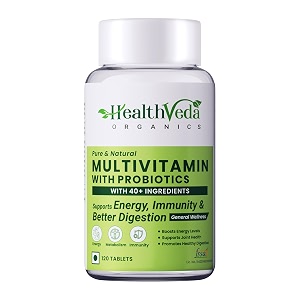 health veda organics multivitamin with probiotics  120 tablets  45 ingredients for daily energy immunity amp gut health support  for men amp women