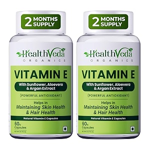 health veda organics vitamin e for with argan amp aloe vera  antioxidant support naturally nourished skin and hair for men amp women 120 veg capsules - packs of 2