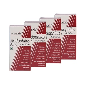 healthaid acidophilus plus 4 billion cfu - pack of 4 240 veg capsules  probiotic gut health supplement  digestive amp immune support