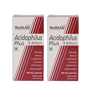 healthaid acidophilus plus 4 billion cfu - pack of 2 120 veg capsules  probiotic gut health supplement  digestive amp immune support