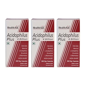 healthaid acidophilus plus 4 billion cfu - pack of 3 180 veg capsules  probiotic gut health supplement  digestive amp immune support