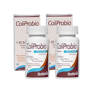 healthaid coliprobio  9 strain probiotic supplement  120 vegetarian capsules  gut health digestive balance amp nutrient absorption support