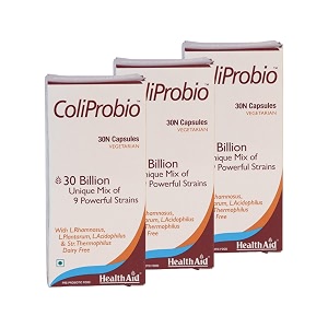 healthaid coliprobio  9 strain probiotic supplement  90 vegetarian capsules  gut health digestive balance amp nutrient absorption support
