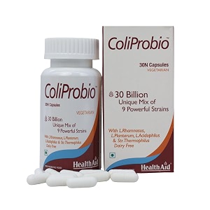 healthaid coliprobio  9 strain probiotic supplement  30 vegetarian capsules  gut health digestive balance amp nutrient absorption support