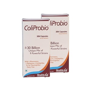 healthaid coliprobio  9 strain probiotic supplement  60 vegetarian capsules  gut health digestive balance amp nutrient absorption support