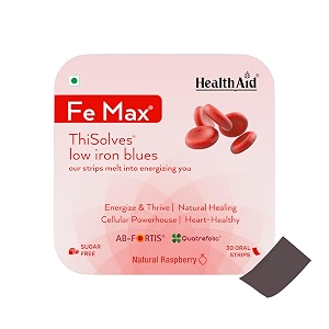 healthaid fe max thisolves  iron  folic acid oral strips  with vitamin c zinc amp beetroot  haemoglobin amp energy support  30 strips
