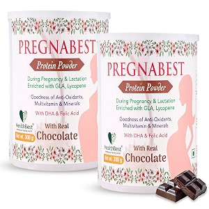 healthbest pregnabest protein powder for women  chocolate flavour  300gm pack of 2