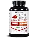Healthfare Cayenne Pepper Capsules | 200 Vegan Pills | 45,000 Heat Units (HU) | Cardiovascular, Circulation & Digestive Support | High Potency Herbal Extract | Non-GMO, Gluten-Free | Made in USA