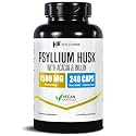 Healthfare Psyllium Husk Fiber 1500mg | 240 Vegan Capsules | Extra Strength Fiber Supplement | Supports Digestive Health | Non-GMO, Gluten-Free | Made in USA