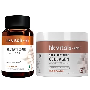 hk vitals skin radiance marine collagen 100g  glutathione 30 veg capsules