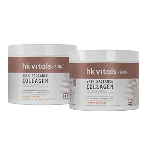 hk vitals skin radiance marine collagen supplement orange amp mango 2 x 100g combo pack vitamin c amp e  for healthy hair amp skin