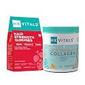 HealthKart HK Vitals Skin Radiance Collagen Supplement, Orange, 200g &amp; Hair Strength Gummies, Vegan, Gluten Free, Strawberry, 30 Gummies