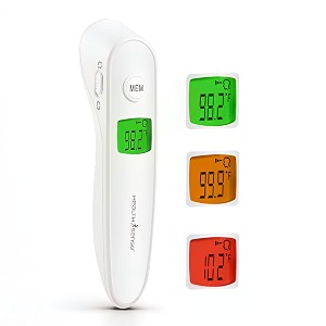 healthsense thermometer for fever digital infrared forehead thermometer for baby home with german sensor blue dot technology tri-color backlight amp 1 year warranty accu-scan lfr30b white