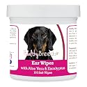 Healthy Breeds Dachshund, Smooth Black and Tan, Ear Cleaning Wipes with Aloe &amp; Eucalyptus for Dogs 100 Count