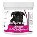 Healthy Breeds Pug, Black, Ear Cleaning Wipes with Aloe &amp; Eucalyptus for Dogs 100 Count