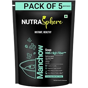 healthy manchow soup instant mix powder with high fiber by nutrasphere  diabetic friendly diet soup gluten free sugar free no msg no added preservatives  serves 5  pack of 5 sachets  100g