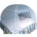 Healthy Sleeping Foldable Pop up Polyester Mosquito Net for Double Bed, Strong &amp; Durable Mosquito Net, King, Queen Size Foldable Machardani (Embroidery Sky Blue)