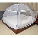 Healthy Sleeping Foldable Pop up Polyester Mosquito Net for Double Bed, Strong & Durable Mosquito Net for King, Queen Size Foldable Machardani (Embroidery White)