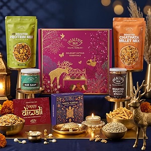healthy treat eternal diwali gift hamper  roasted snacks gift box with brass diyas vastu turtle amp diwali greeting card  diwali39s gift hampers  wholesome corporate gifting  healthy snacks deepawali gift hamper for gifting