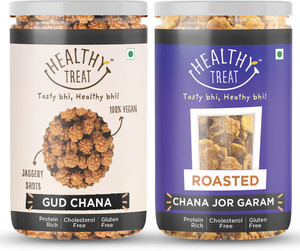 healthy treat gur chana and roasted chana jor garam combo 400 gm  pack of 2 each 200 gm  oil-free i protein-rich  gluten free  vegan chana 2 x 200 g