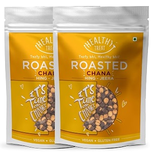 healthy treat roasted chana 400g - hing chana  roast chana whole with skin  bhuna chana  hing jeera flavoured chana  ultimate crunchy delight  high protein snacks  bhungda with skin  healthy chickpeas  pack of 2 - 200g each