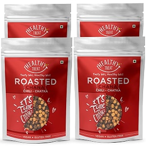 healthy treat roasted chana 800gm pack of 4 200 gm each - chili-chatka  roasted chana whole with skin  bhuna chana roasted  chili-chatka flavoured chana  ultimate crunchy delight  high protein snacks  bhungda with skin  roasted chickpeas  roasted flavoured chana