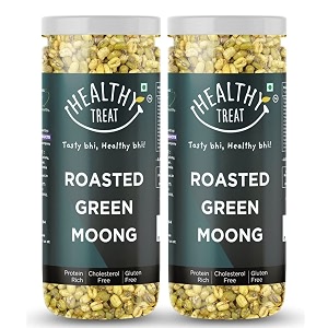 healthy treat roasted solid moong 300 gm pack of 2-150 gm each  spicy masala moong  healthy roasted snacks  protein rich snack  roasted oil-free namkeen  gluten free