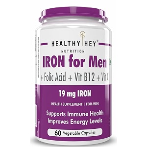 healthyhey nutrition iron supplement for men -100 chelated - with vitamin b12 folic acid amp vitamin c for high absorption 60 veg capsules