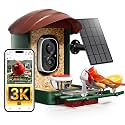 HEAPETS Bird Feeder with Camera Solar Powered, 3K HD Video, AI Bird Recognition, Auto Capture with Instant Notifications, IP65 Weatherproof, Gifts for Seniors Bird Watchers, Brown