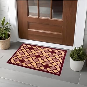 heart home 16x24 inch poly wool anti-skid doormats for main door entrance  soft footmats for home amp kitchen  washablenon-slip floor mat for living room balcony  hexagon - maroon