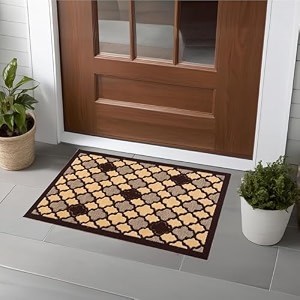 heart home 16x24 inch poly wool anti-skid doormats for main door entrance  soft footmats for home amp kitchen  washablenon-slip floor mat for living room balcony  hexagon - brown