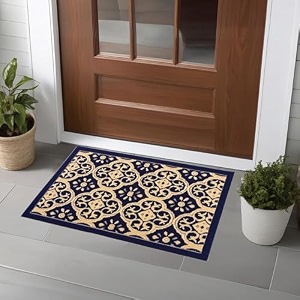 heart home 16x24 inch poly wool anti-skid doormats for main door entrance  soft footmats for home amp kitchen  washablenon-slip floor mat for living room balcony  jacquard - blue