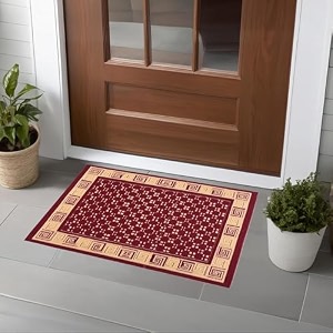 heart home 16x24 inch poly wool anti-skid doormats for main door entrance  soft footmats for home amp kitchen  washablenon-slip floor mat for living room balcony  cross tee - maroon