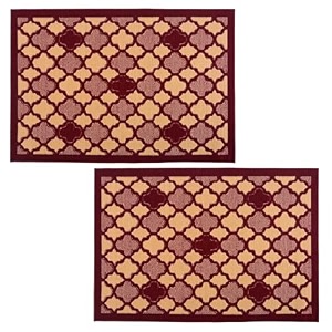 heart home 2 pcs poly wool anti-skid 16x24 inch doormats for main door entrance  soft footmats for home amp kitchen  washablenon-slip floor mat for living room balcony  hexagon - maroon
