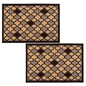 heart home 2 pcs poly wool anti-skid 16x24 inch doormats for main door entrance  soft footmats for home amp kitchen  washablenon-slip floor mat for living room balcony  hexagon - brown