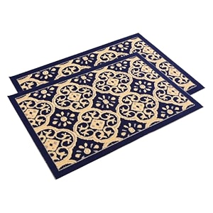 heart home 2 pcs poly wool anti-skid 16x24 inch doormats for main door entrance  soft footmats for home amp kitchen  washablenon-slip floor mat for living room balcony  jacquard - blue