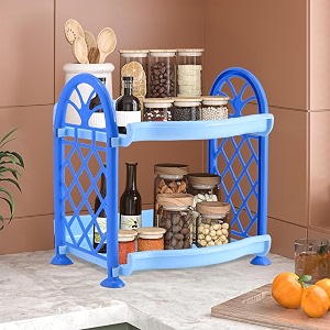 heart home 2 tier collapsible plastic racks for storage  vegetable stand amp kitchen accessories  perfumes small rack for storage  home amp store room organizer rack  blue