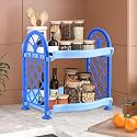 Heart Home 2 Tier Collapsible Plastic Racks for Storage | Vegetable Stand &amp; Kitchen Accessories | Perfumes Small Rack for Storage | Home &amp; Store Room Organizer Rack | Blue