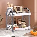 Heart Home 2 Tier Collapsible Plastic Racks for Storage | Vegetable Stand &amp; Kitchen Accessories | Perfumes Small Rack for Storage | Home &amp; Store Room Organizer Rack | White &amp; Grey