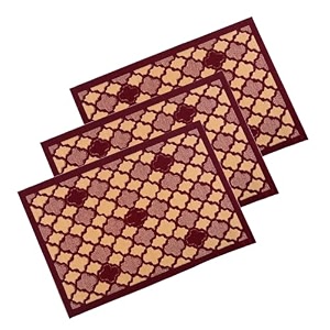 heart home 3 pcs poly wool anti-skid 16x24 inch doormats for main door entrance  soft footmats for home amp kitchen  washablenon-slip floor mat for living room balcony  hexagon - maroon