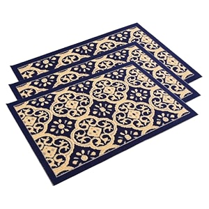 heart home 3 pcs poly wool anti-skid 16x24 inch doormats for main door entrance  soft footmats for home amp kitchen  washablenon-slip floor mat for living room balcony  jacquard - blue