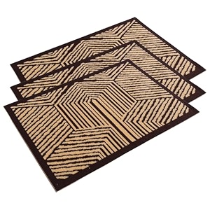 heart home 3 pcs poly wool anti-skid 16x24 inch doormats for main door entrance  soft footmats for home amp kitchen  washablenon-slip floor mat for living room balcony  chevron - brown