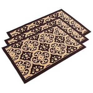 heart home 3 pcs poly wool anti-skid 16x24 inch doormats for main door entrance  soft footmats for home amp kitchen  washablenon-slip floor mat for living room balcony  jacquard - brown